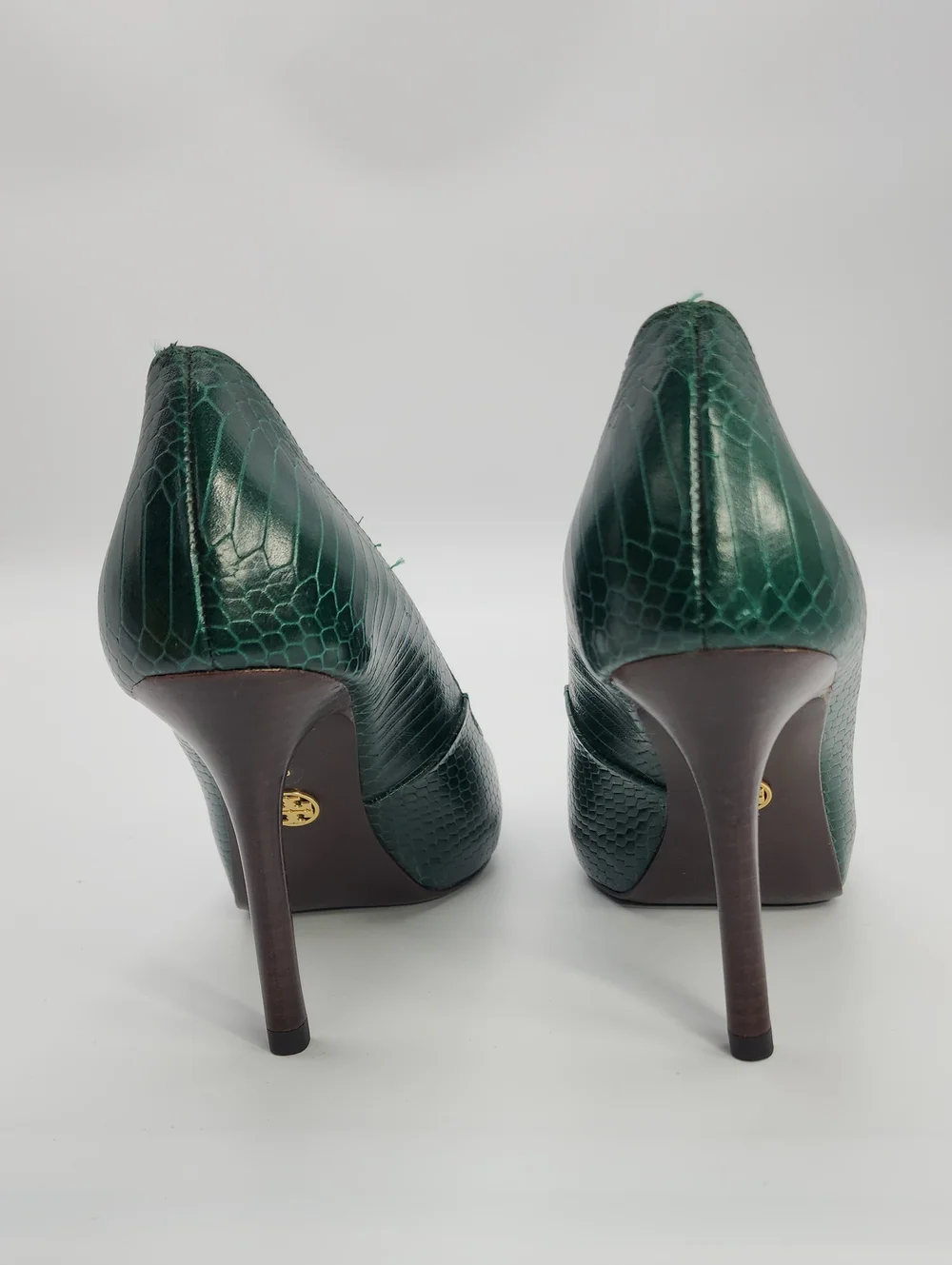 Tory Burch Emerald Green Snake-Embossed Leather Pumps - Size 6
